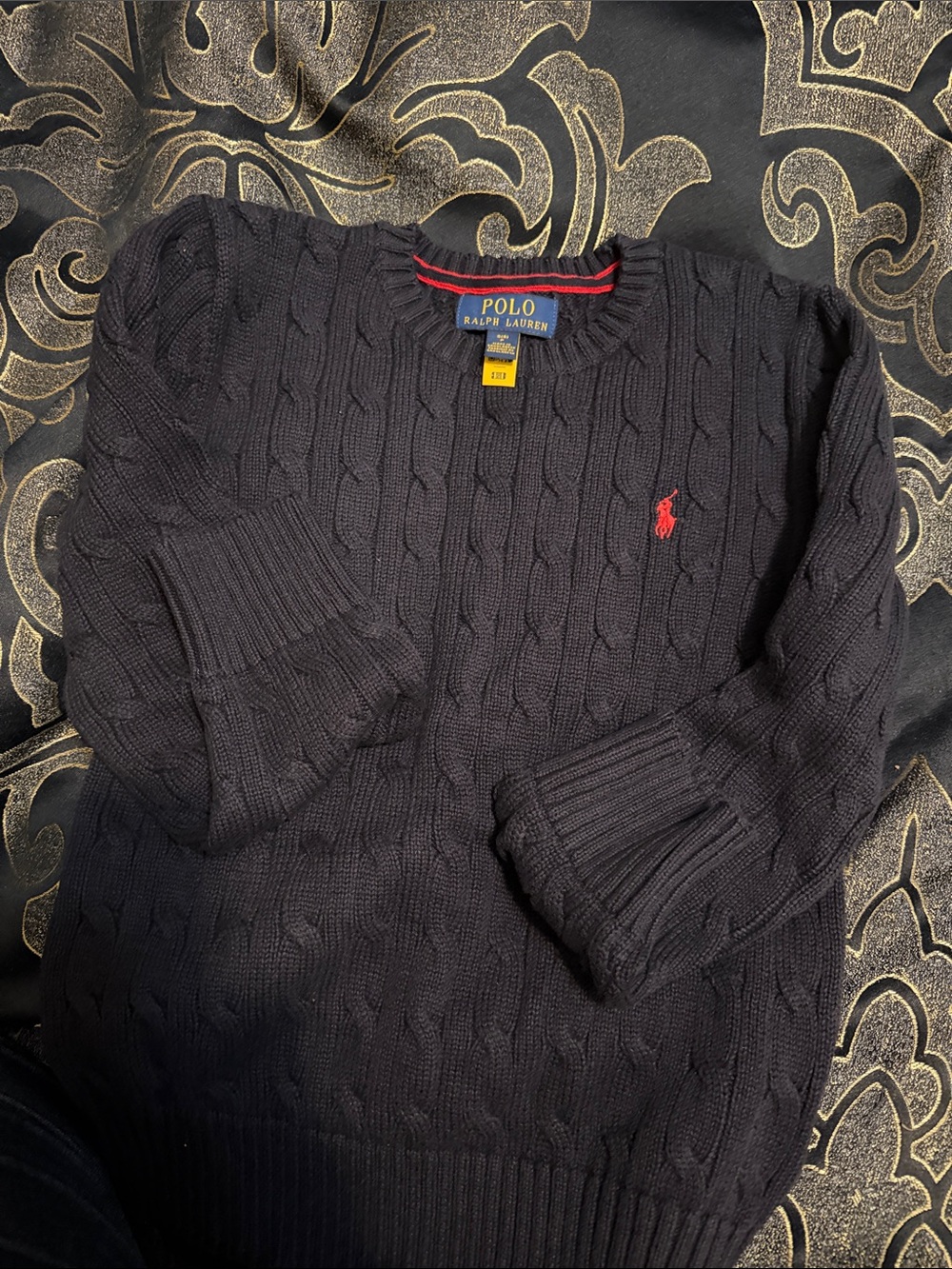 Polo by Ralph Lauren Navy Cable-Knit Sweater with Red Pony